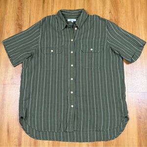 Madewell Olive Striped Button Shirt Cotton Short Sleeve Women M Casual